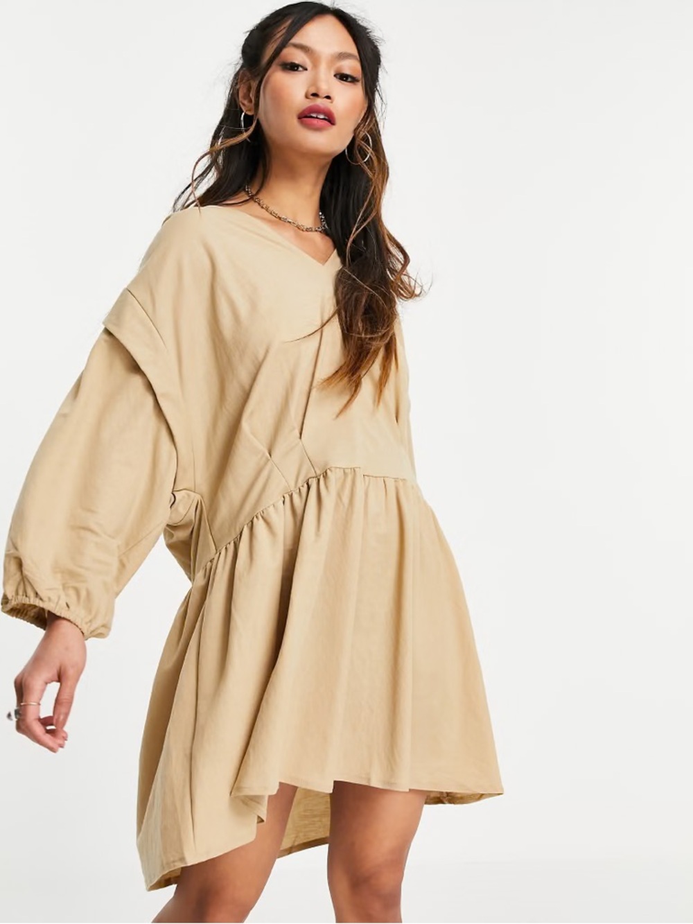 NWT Mango Oversized Babydoll Flowy Pleated Dress V-Neck - Size 6